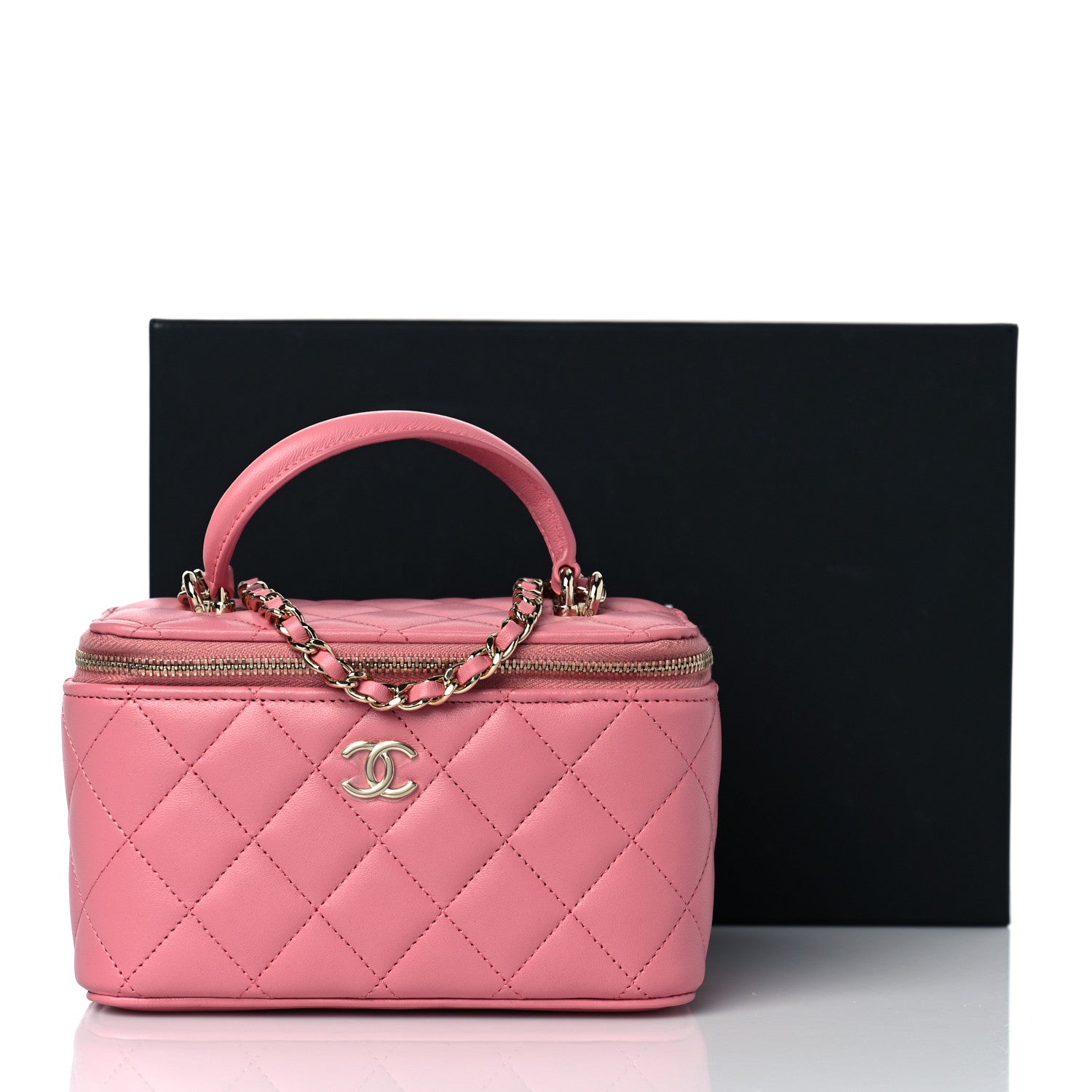 Chanel Lambskin Quilted Small Top Handle Vanity Case With Chain Dark Pink 10 of 10