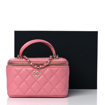 Chanel Lambskin Quilted Small Top Handle Vanity Case With Chain Dark Pink 10 of 10