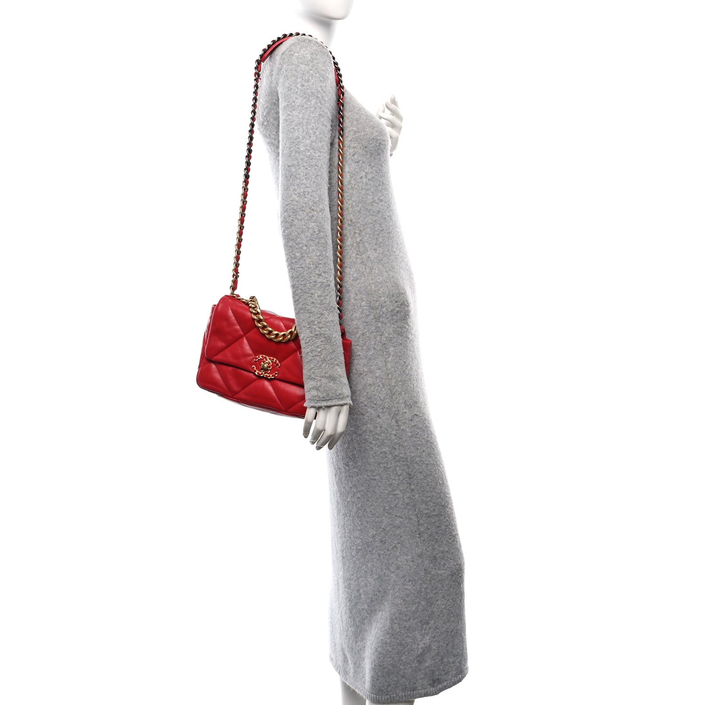 Lambskin Quilted Medium Chanel 19 Flap Red