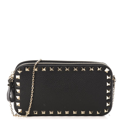 Valentino Garavani Pebbled Calfskin Rockstud Small Chain Shoulder Bag Black 1 of 10