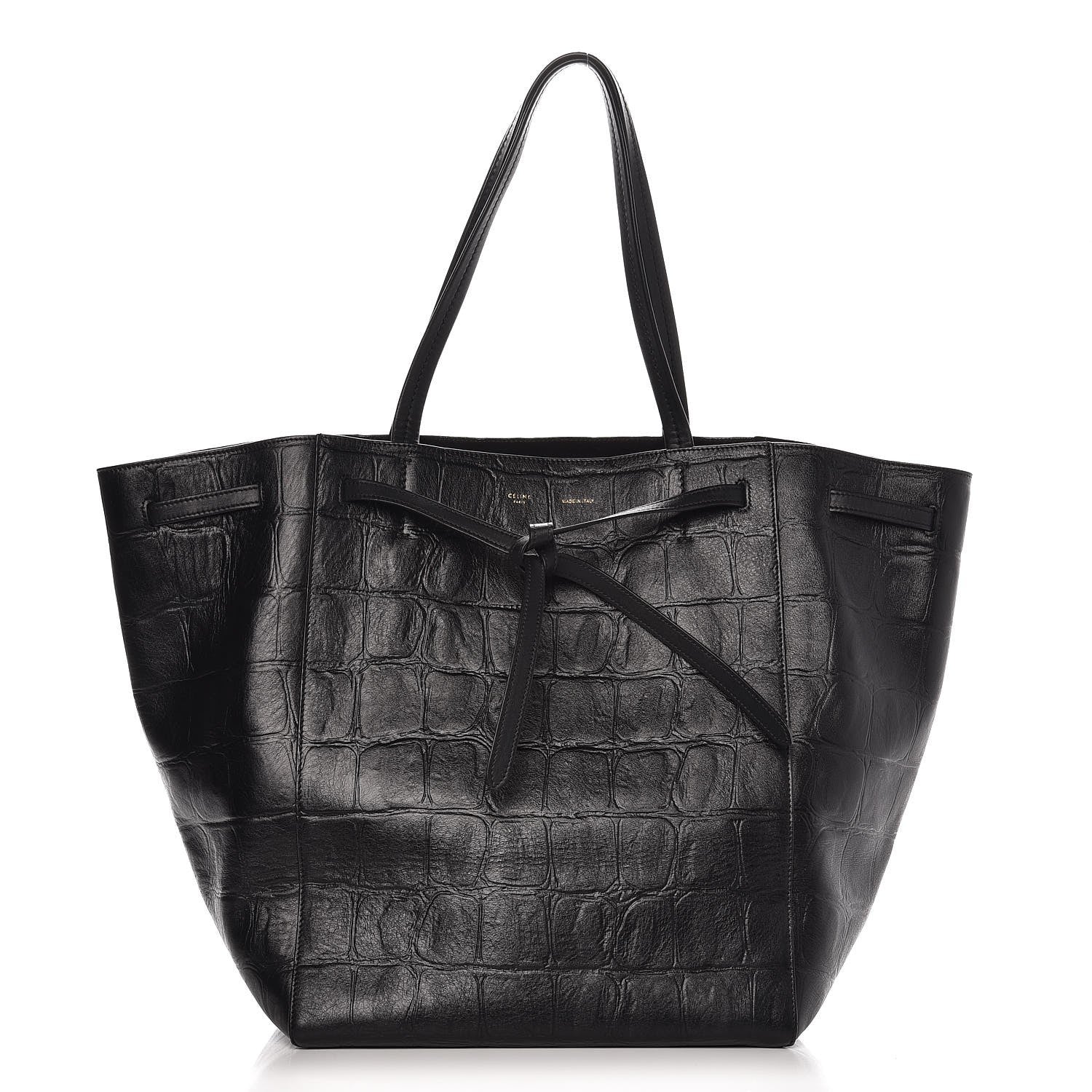 Celine Crocodile Embossed Calfskin Medium Belt Cabas Phantom Black 1 of 7