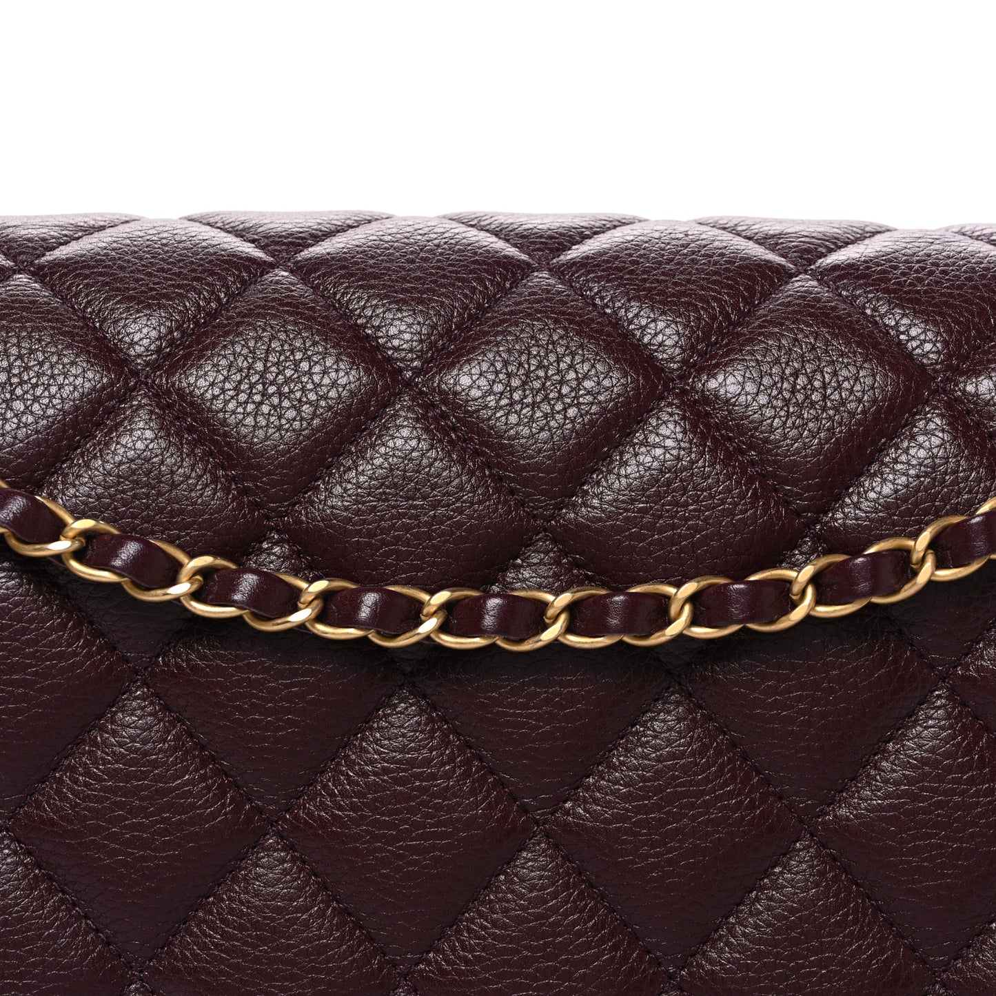 Grained Calfskin Quilted XXL Travel Flap Bag Burgundy