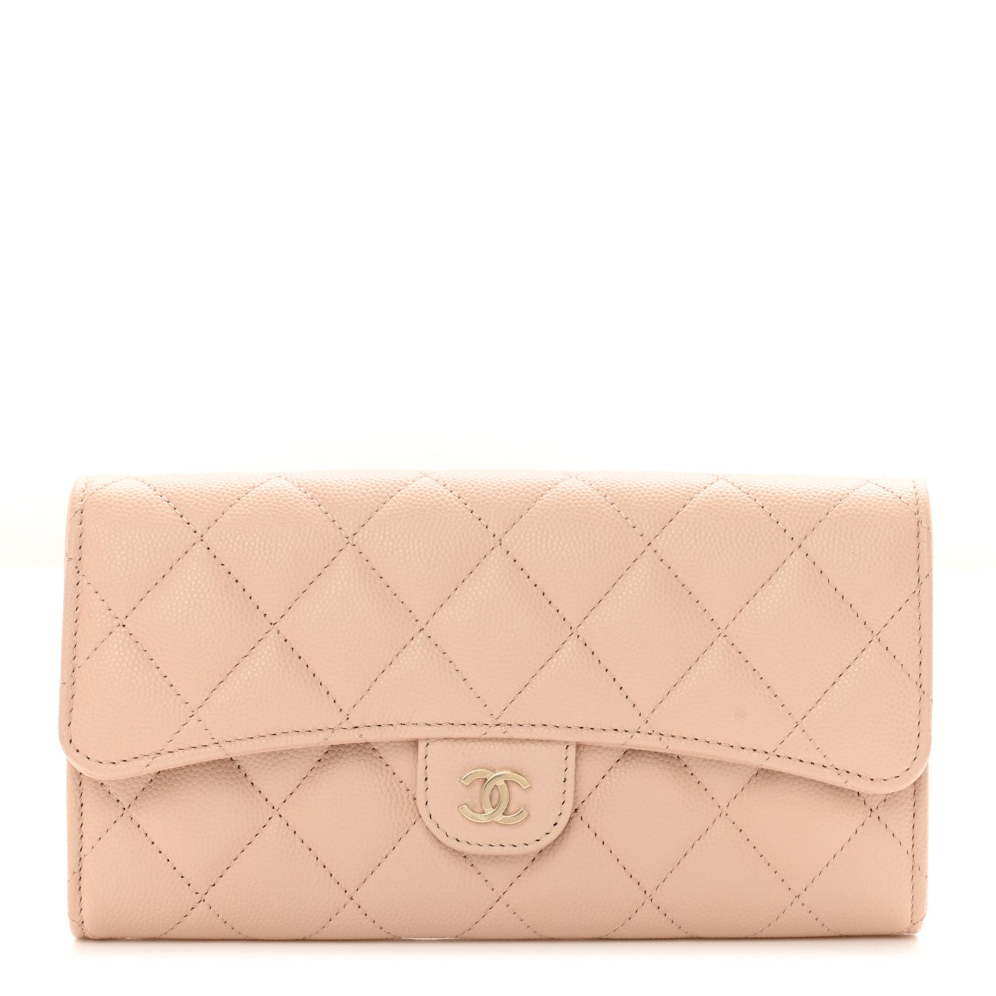 Caviar Quilted Large Gusset Flap Wallet Beige