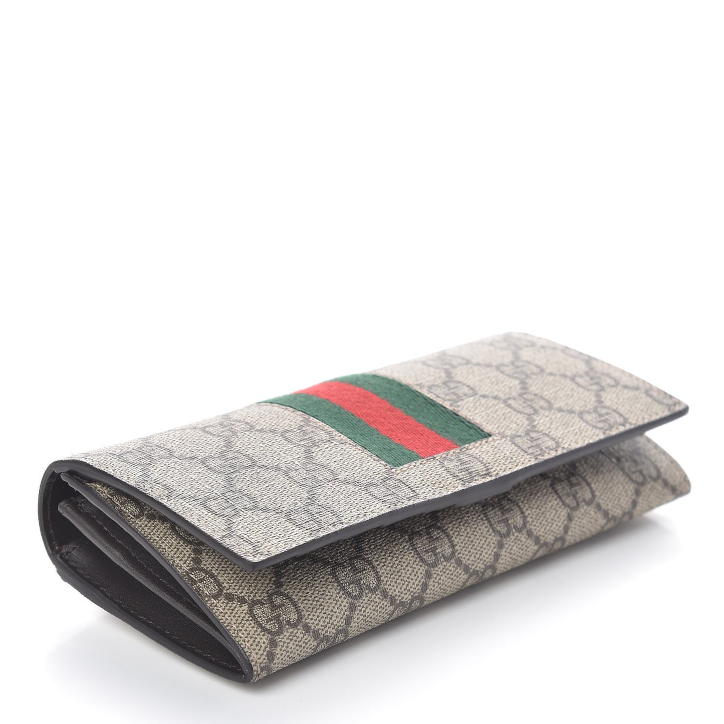 GG Supreme Monogram Selleria Calfskin Web New Web Continental Wallet Beige Ebony Cocoa