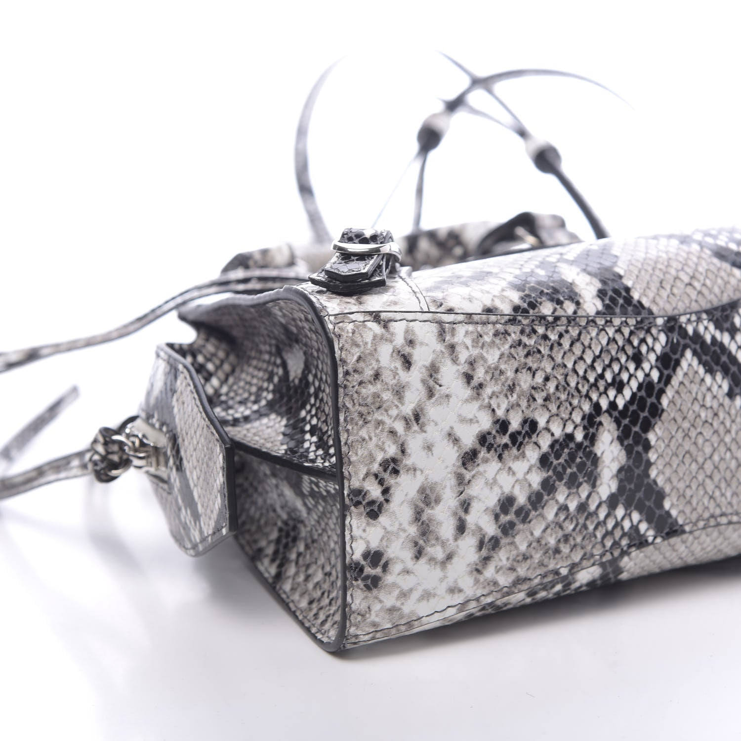 Balenciaga Grained Calfskin Snake Effect Neo Classic Silver Hardware Mini City Black White 9 of 10
