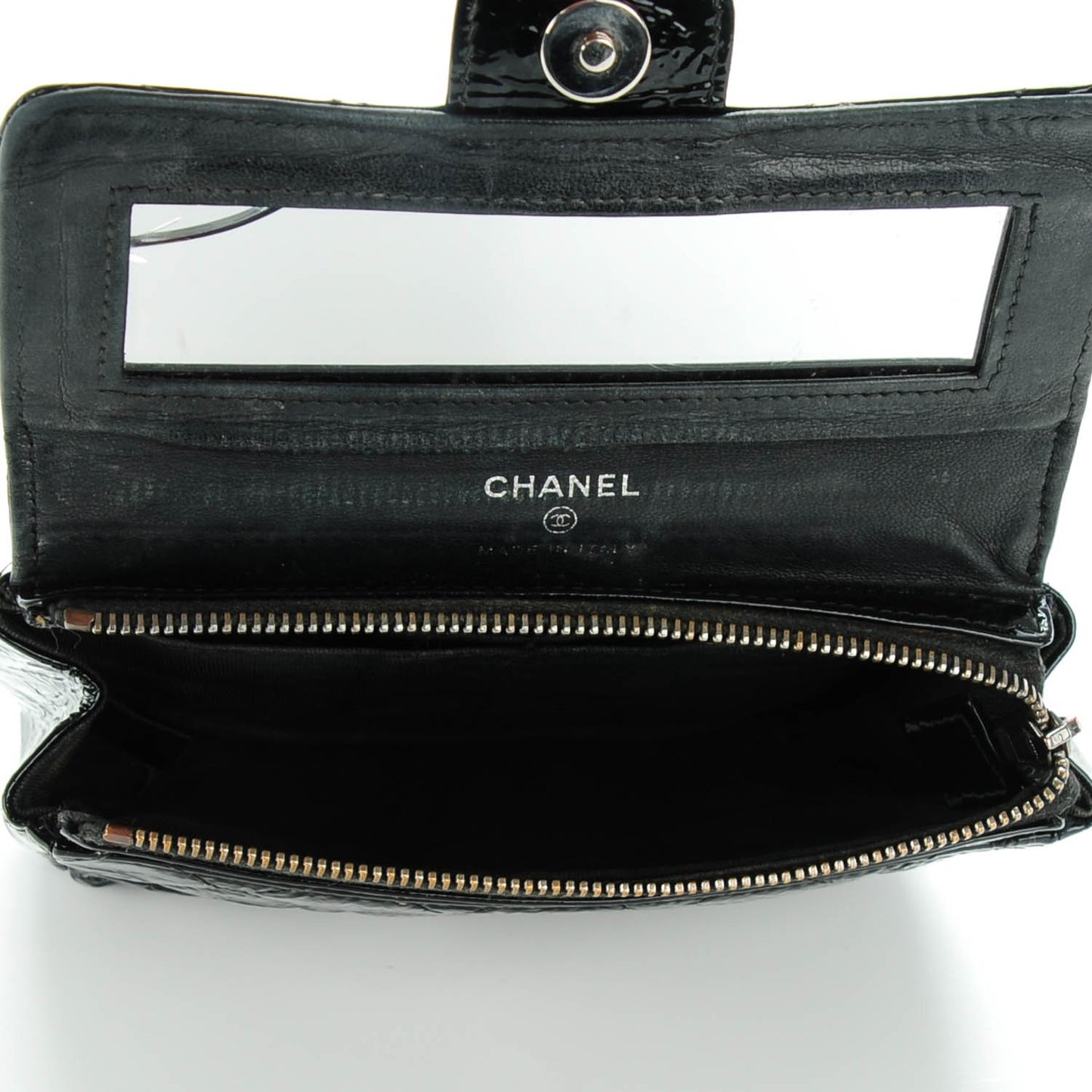 Distressed Patent Quilted Flap Cosmetic Case Black