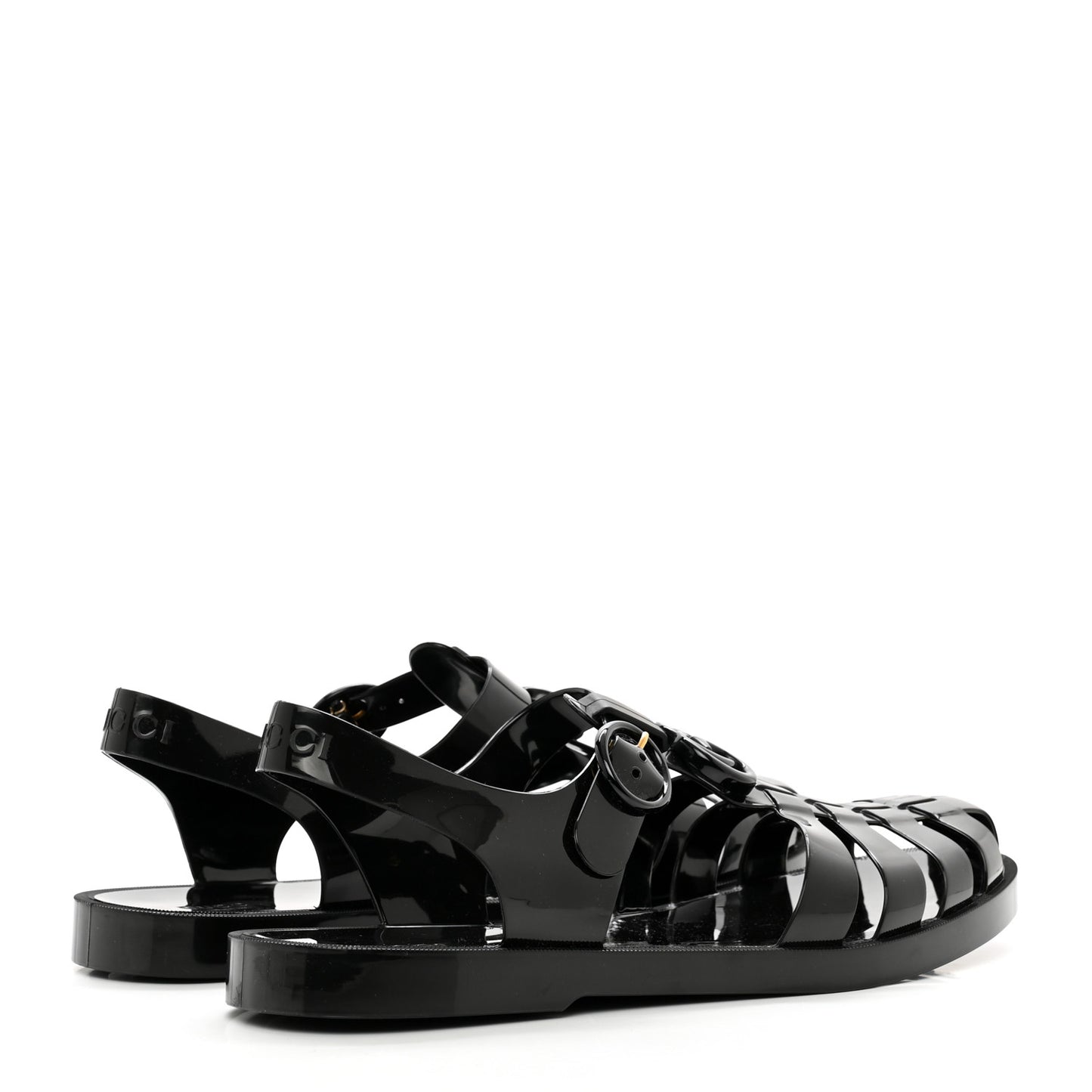 Shiny Rubber Womens Double G Buckle Strap Sandals 40 Black 10 Black