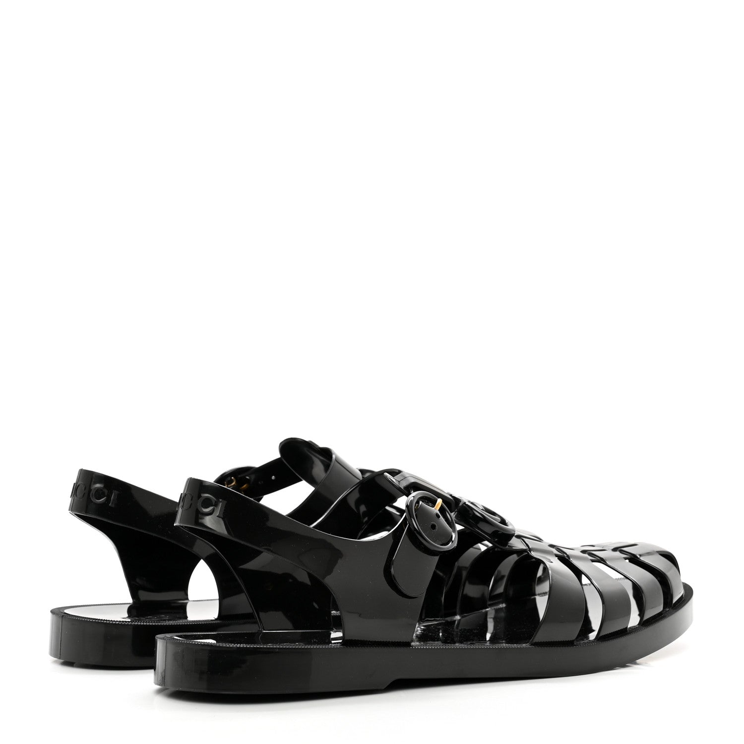 Gucci Shiny Rubber Womens Double G Buckle Strap Sandals 40 Black 10 Black 4 of 8
