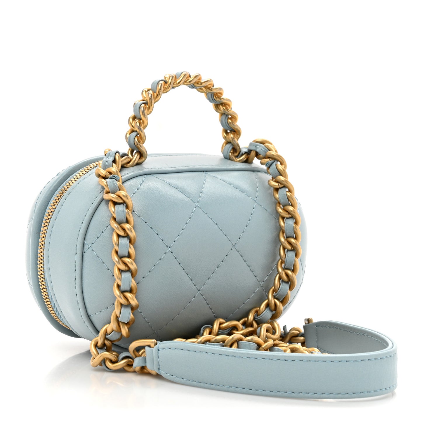 Lambskin Quilted CC Bubble Vanity Case With Chain Light Blue