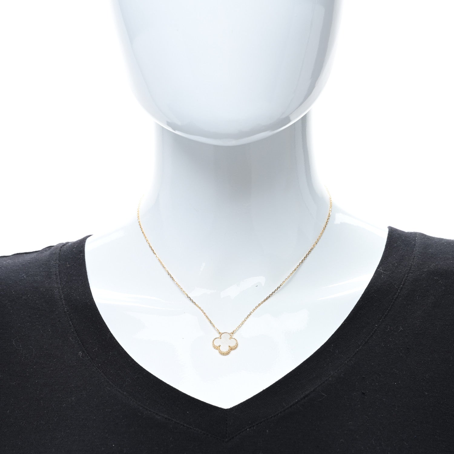 Van Cleef & Arpels 18K Yellow Gold Mother of Pearl Vintage Alhambra Pendant Necklace 3 of 4