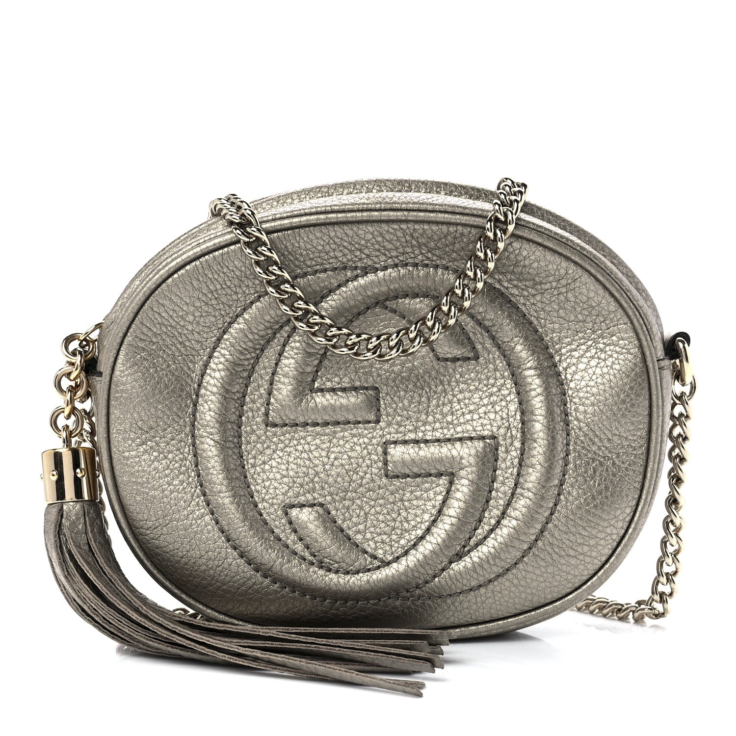 Gucci Metallic Pebbled Calfskin Mini Soho Chain Bag Golden Beige 1 of 11