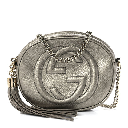 Gucci Metallic Pebbled Calfskin Mini Soho Chain Bag Golden Beige 1 of 11