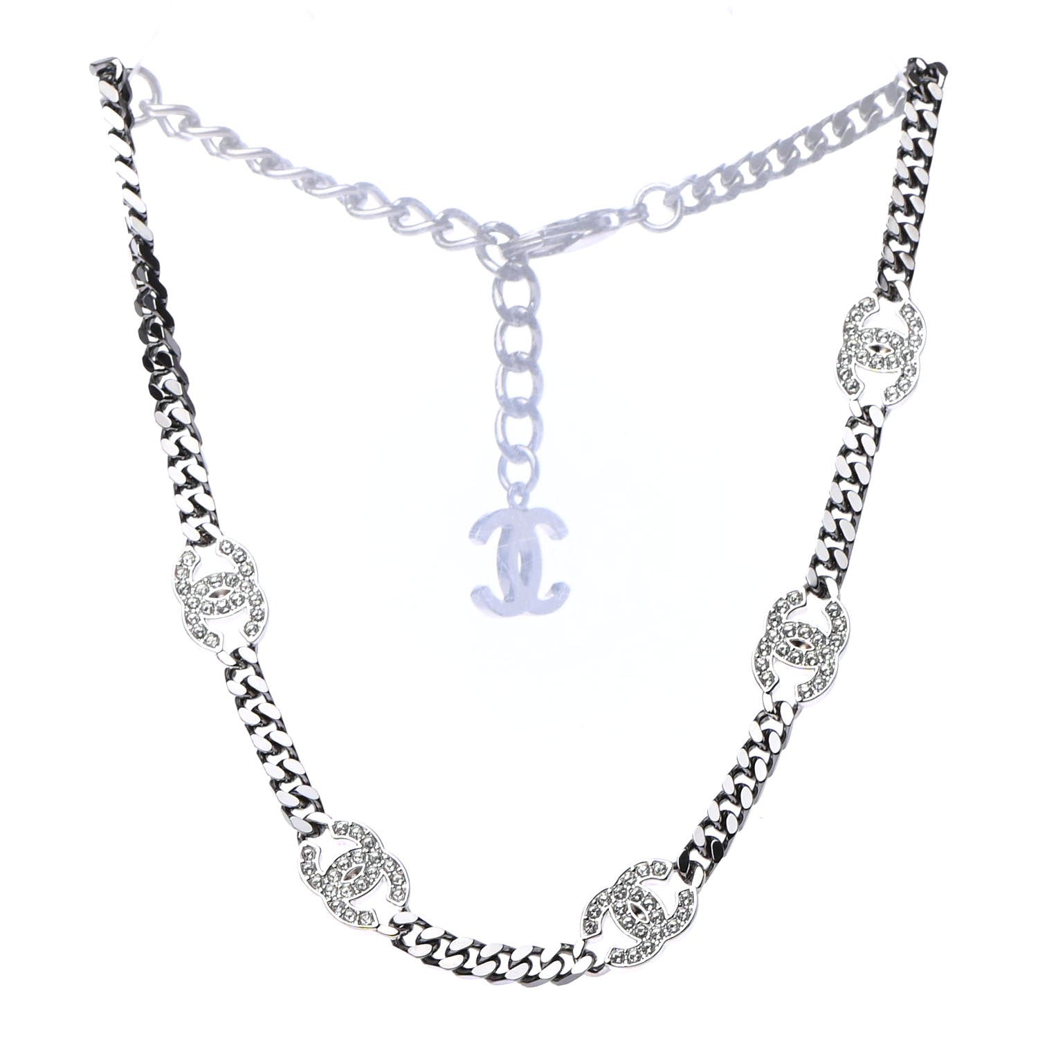 Chanel Ruthenium Crystal Chain CC Choker Silver 2 of 4