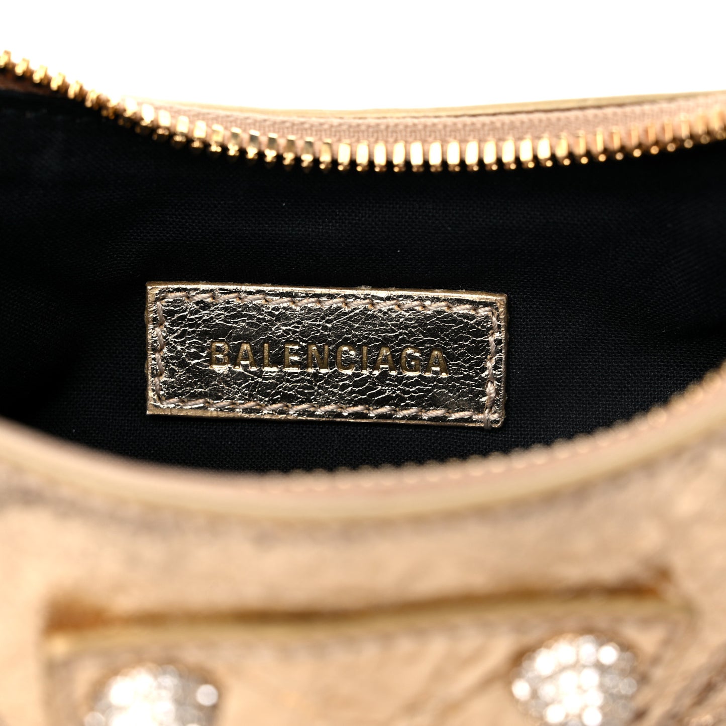 Metallic Agneau Arena Crystal Le Cagole Shoulder Bag XS Light Gold
