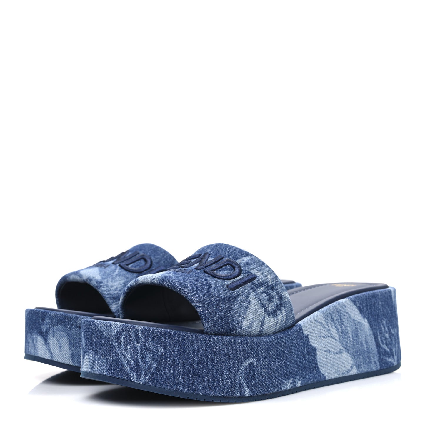 Denim Sea Garden Logo Sunshine Flatform Slide Sandals 38.5 Blue Medium Dark Blue