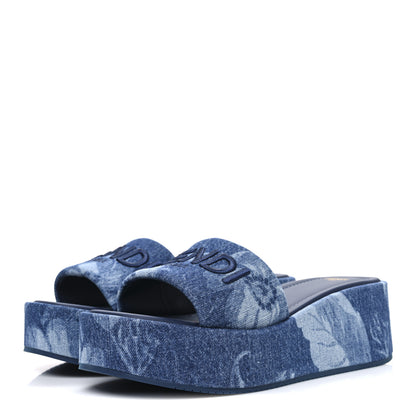 Fendi Denim Sea Garden Logo Sunshine Flatform Slide Sandals 38.5 Blue Medium Dark Blue 4 of 11