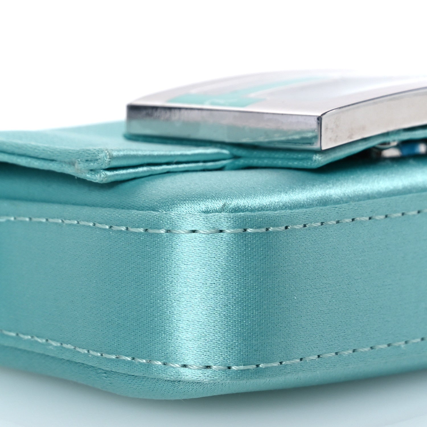 Fendi X TIFFANY Satin Silk Sterling Silver Nano Maxi Buckle Baguette Tiffany Blue 10 of 17