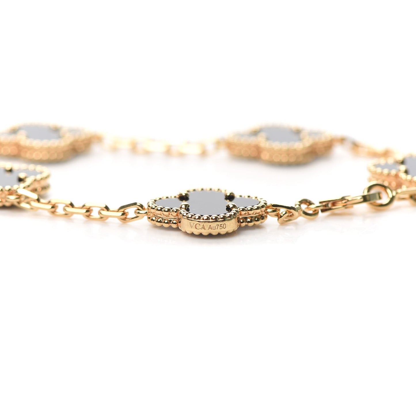 18K Yellow Gold Black Onyx 5 Motifs Vintage Alhambra Bracelet