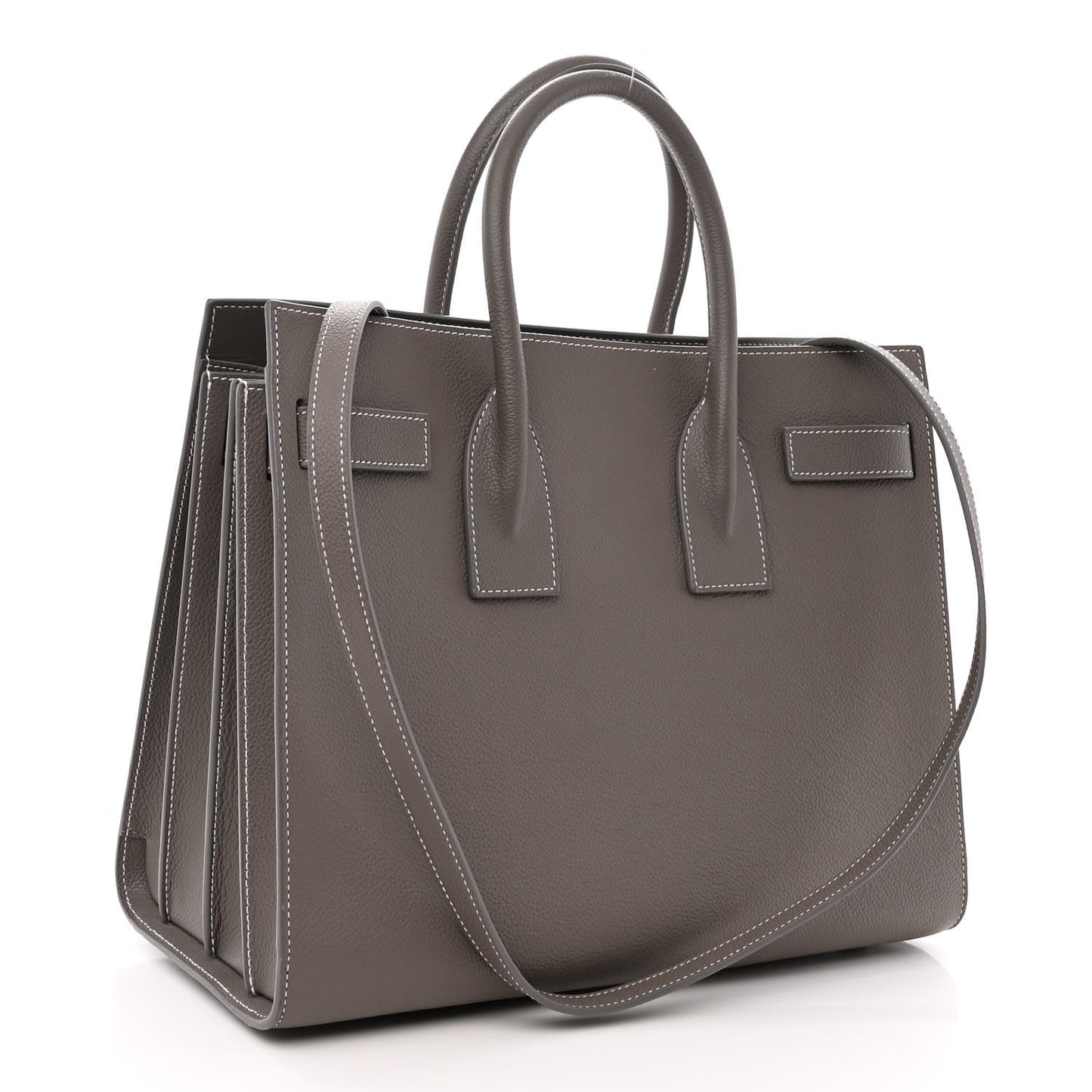 Grained Calfskin Topstitch Small Sac De Jour Grey