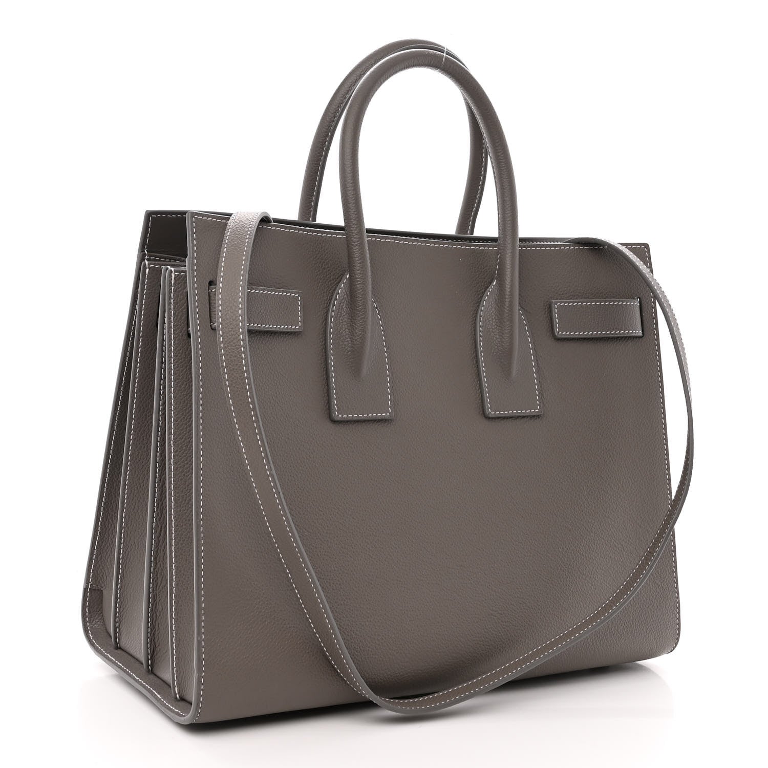 Saint Laurent Grained Calfskin Topstitch Small Sac De Jour Grey 3 of 13