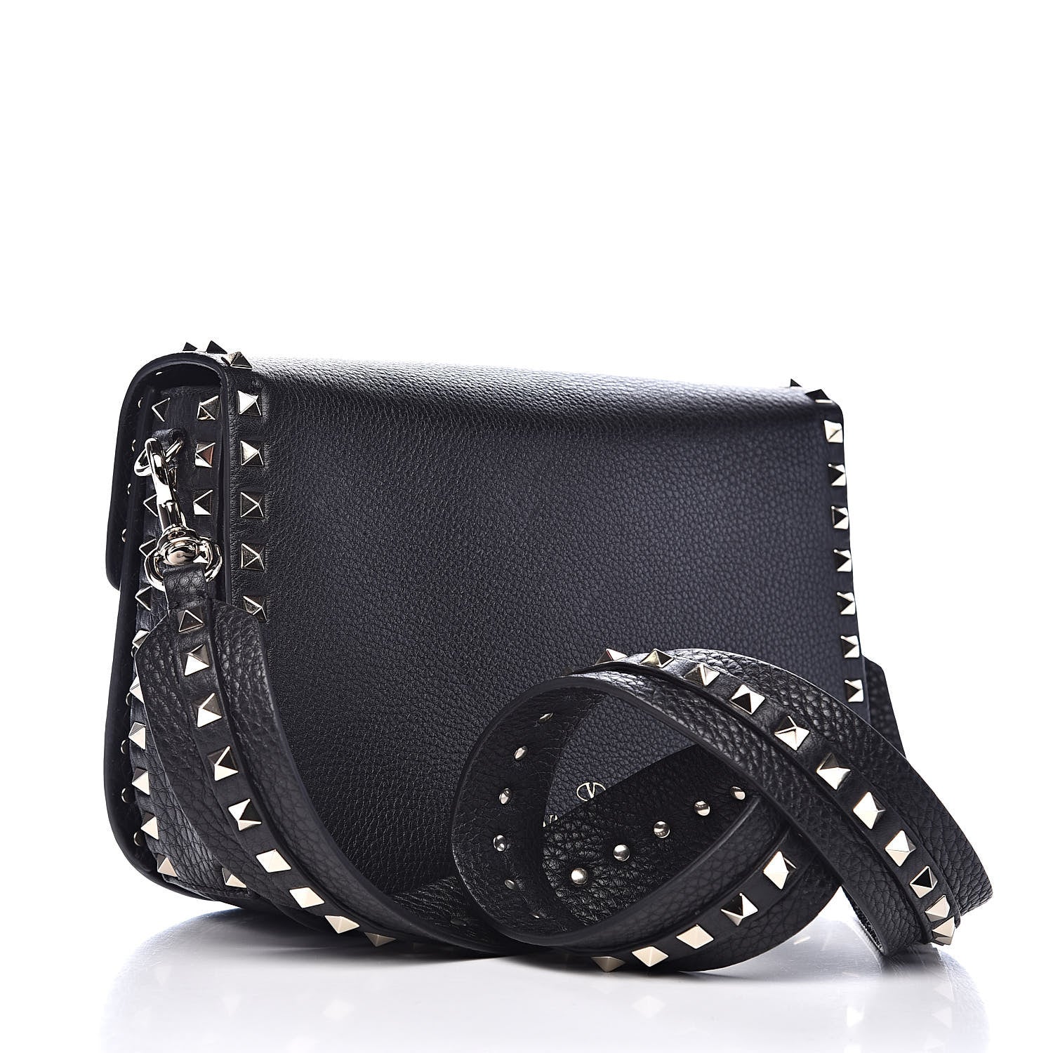 Valentino Garavani Pebbled Calfskin Medium Rockstud Flap Saddle Bag Black 3 of 9