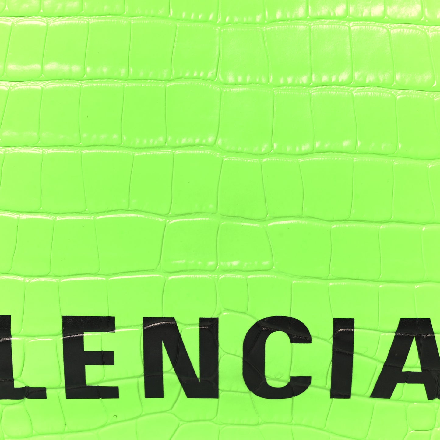 Shiny Calfskin Crocodile Embossed Logo Large Cash Pouch With Handle Fluo Green