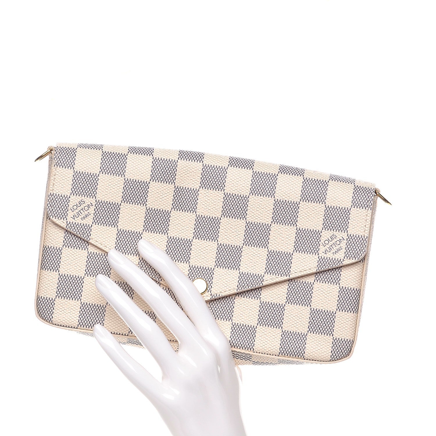 Louis Vuitton Damier Azur Pochette Felicie Chain Wallet Rose Ballerine 2 of 8
