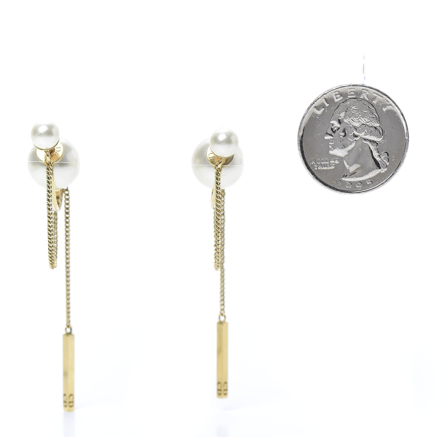 Christian Dior Pearl Tribales Dangle Chain Earrings Gold 2 of 6