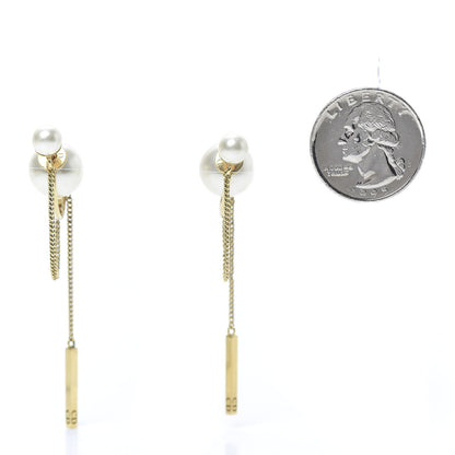 Christian Dior Pearl Tribales Dangle Chain Earrings Gold 2 of 6