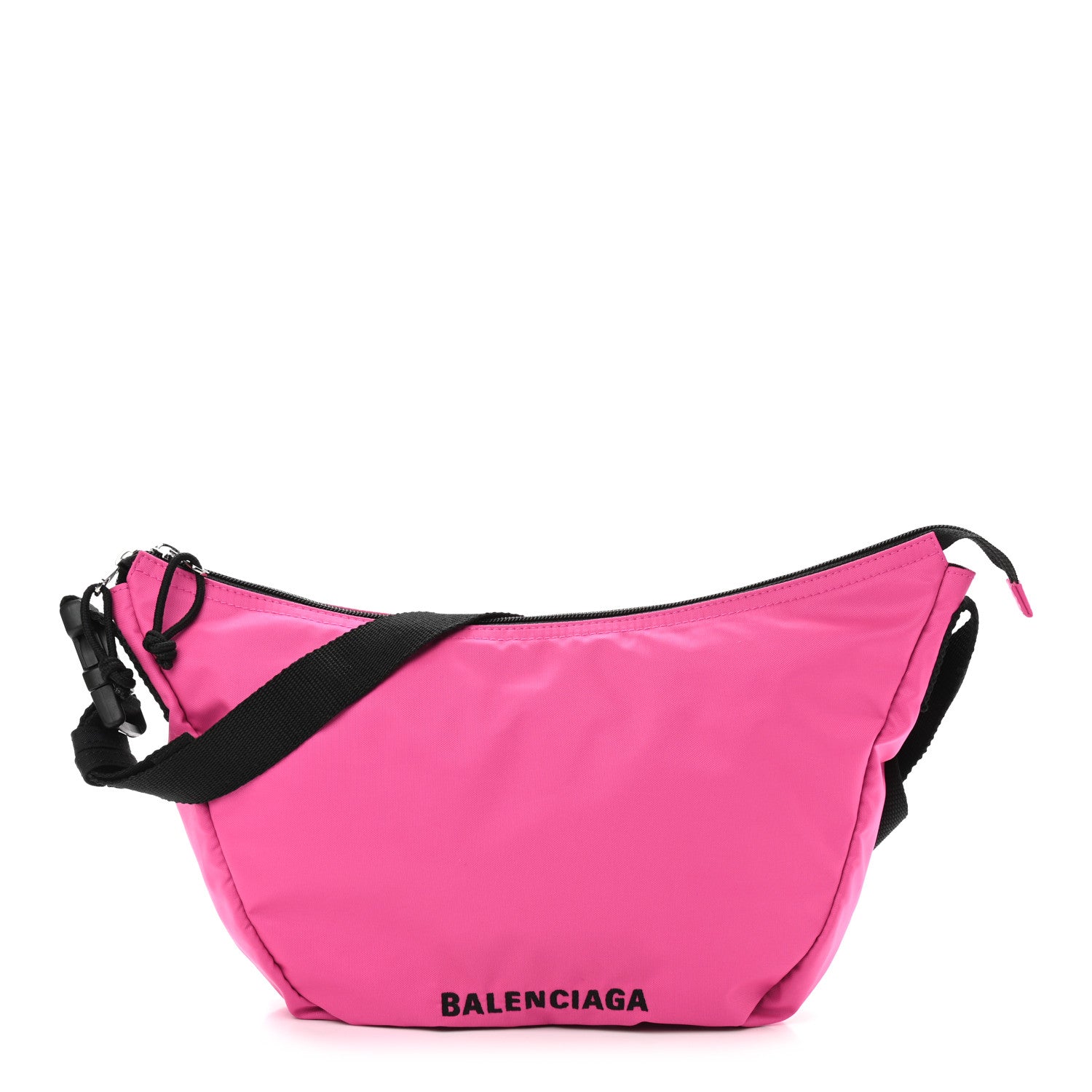 Balenciaga Recycled Sport Nylon Logo Embroidered Large Wheel Sling Bag Fluo Pink Black 1 of 8