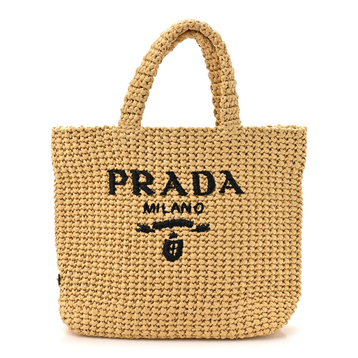 Yarn Raffia Effect Crochet Embroidered Small Logo Tote Naturale