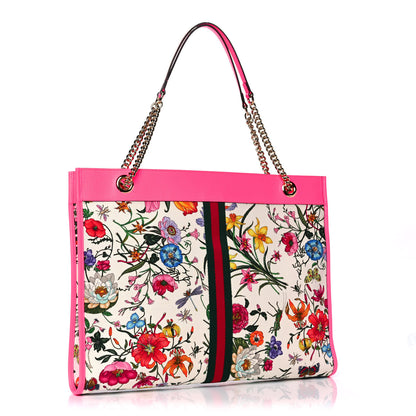 Gucci Canvas Flora Large Rajah Chain Tote White Multicolor Fuxia Fluo 3 of 12