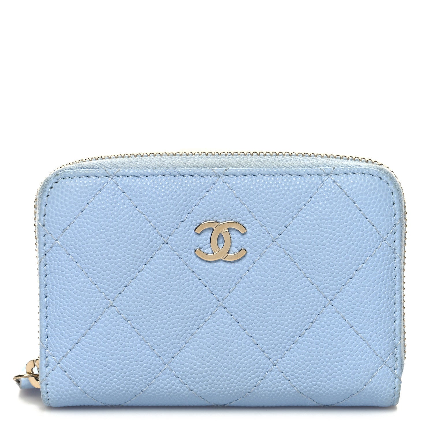Chanel Caviar Quilted Zip Coin Purse Light Blue 1 of 9