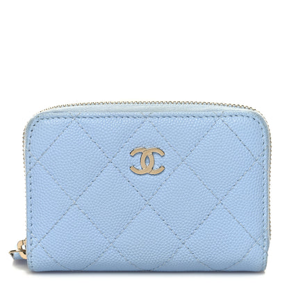 Chanel Caviar Quilted Zip Coin Purse Light Blue 1 of 9
