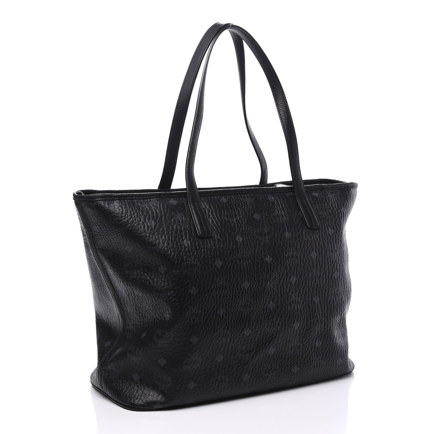MCM Visetos Medium Anya Zip Top Shopper Tote Black 2 of 9