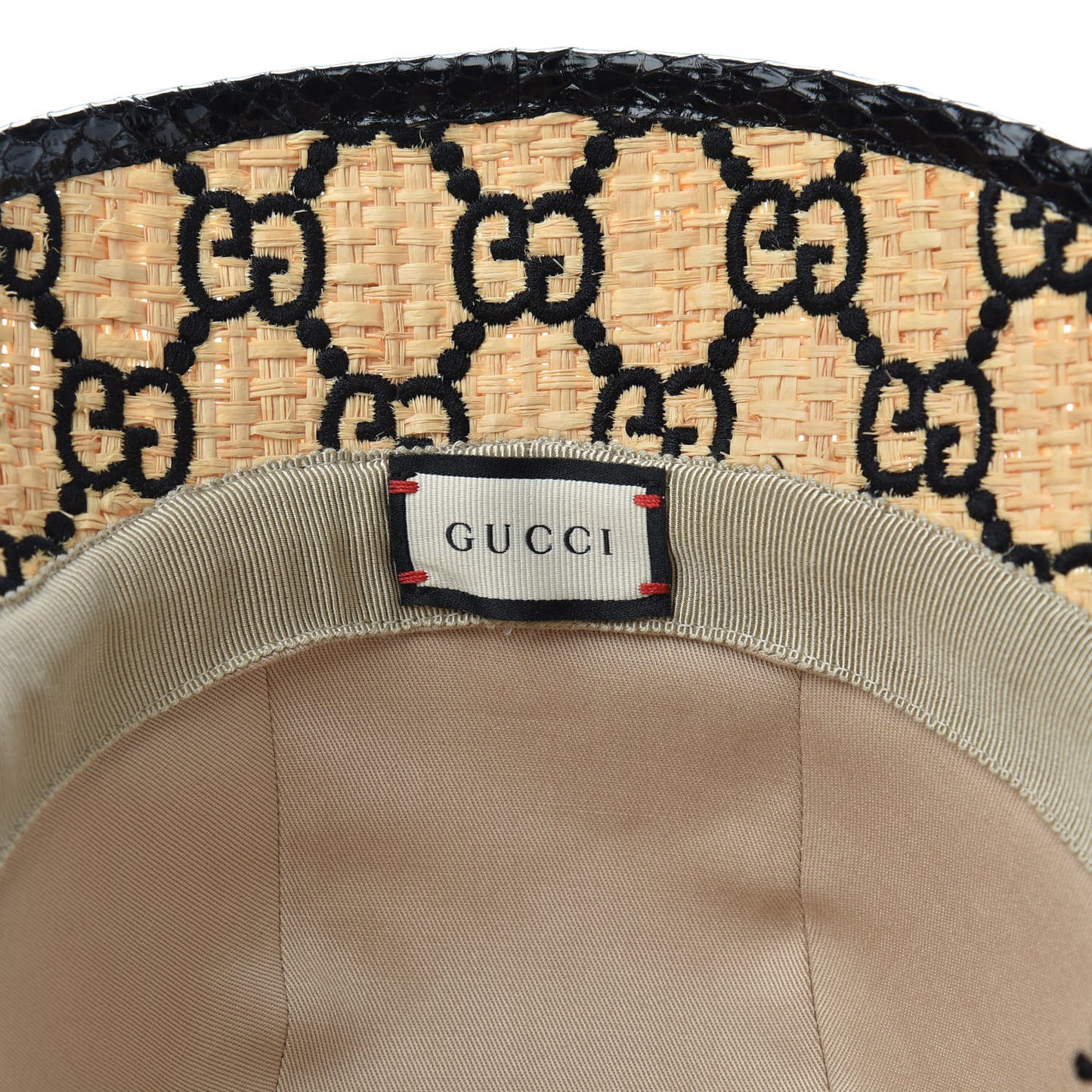 Raffia Elaphe GG Monogram Embroidered Fedora Hat S Ivory Black
