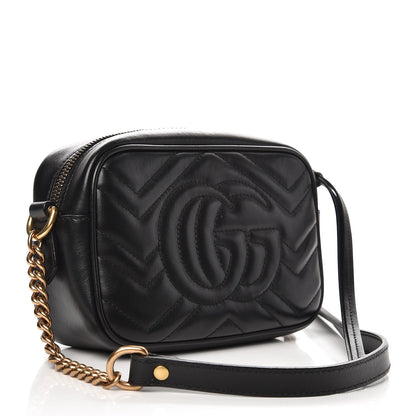 Gucci Calfskin Matelasse Mini GG Marmont Chain Shoulder Bag Black 4 of 7