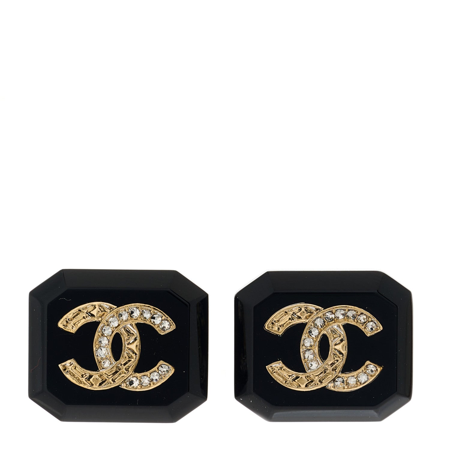 Chanel Enamel Strass CC Earrings Black 1 of 4