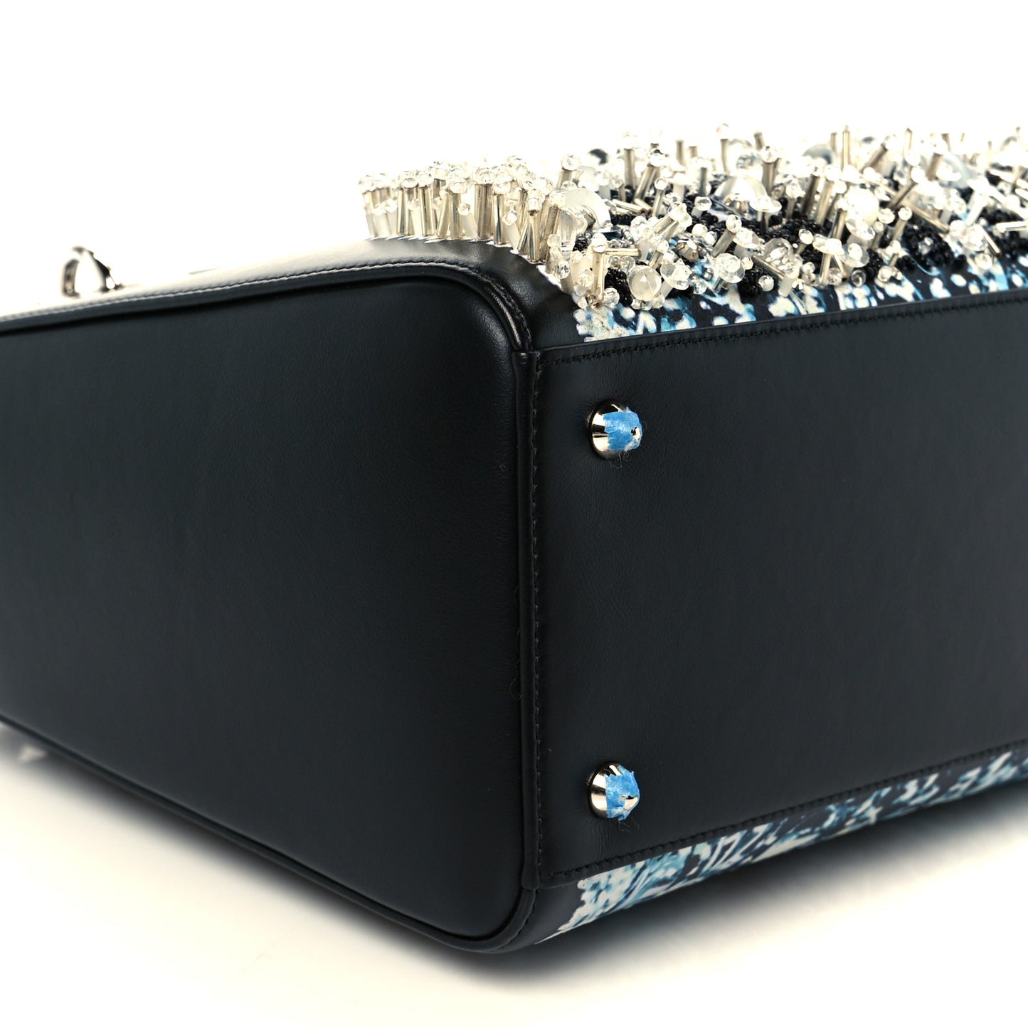 X WANG YUANG Calfskin Bead Embroidered Glow in the Dark Medium Lady Dior Art Black Multicolor