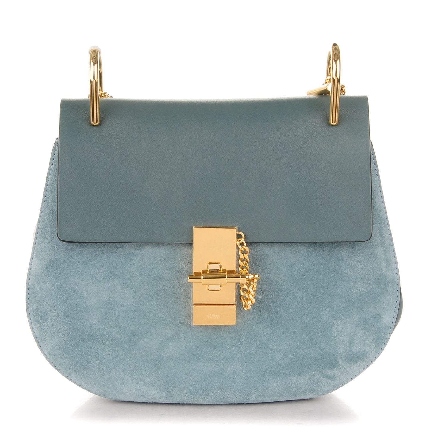 Suede Smooth Calfskin Drew Shoulder Bag Cloudy Blue