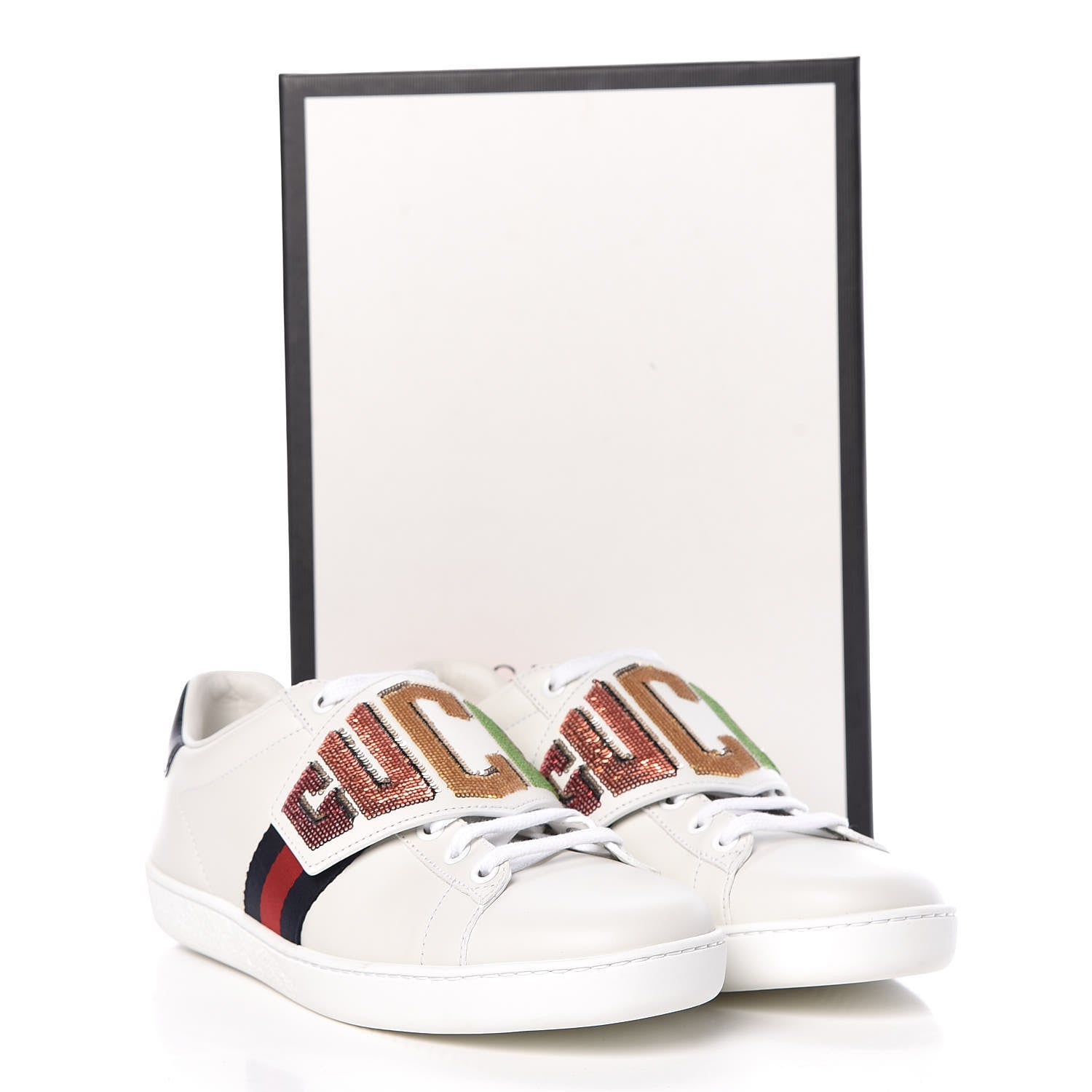 Gucci Calfskin Sequins Web Game Logo Womens Ace Sneakers 38.5 White 13 of 13