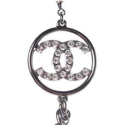 Chanel Crystal Pearl CC Bow Long Necklace Silver 4 of 5