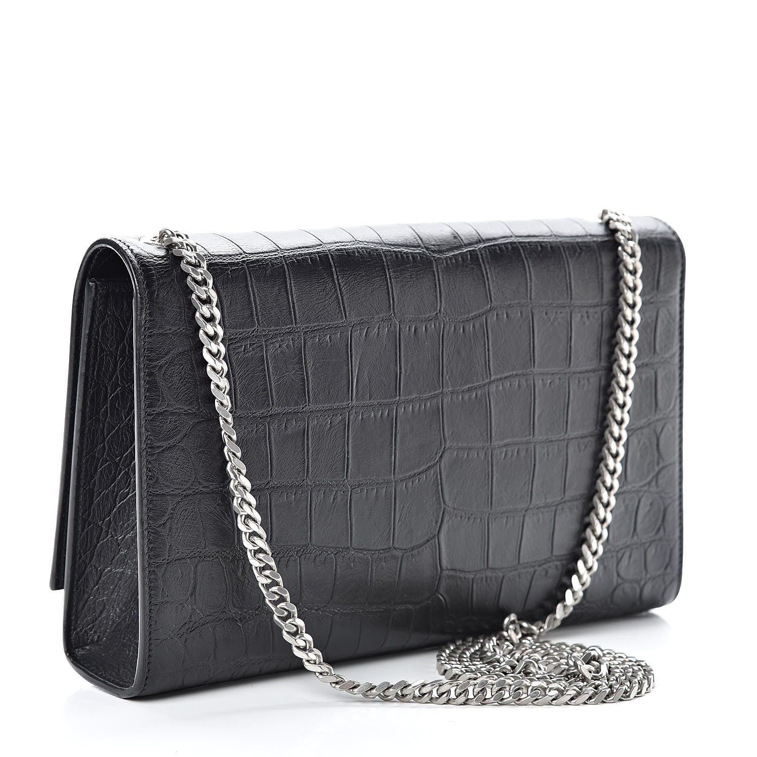 Saint Laurent Calfskin Crocodile Embossed Medium Classic Monogram Kate Tassel Satchel Black 3 of 10