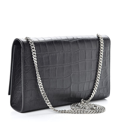 Saint Laurent Calfskin Crocodile Embossed Medium Classic Monogram Kate Tassel Satchel Black 3 of 10