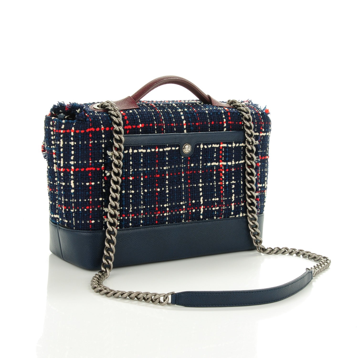 Chanel Tweed Trip Top Handle Flap Navy Burgundy 3 of 7