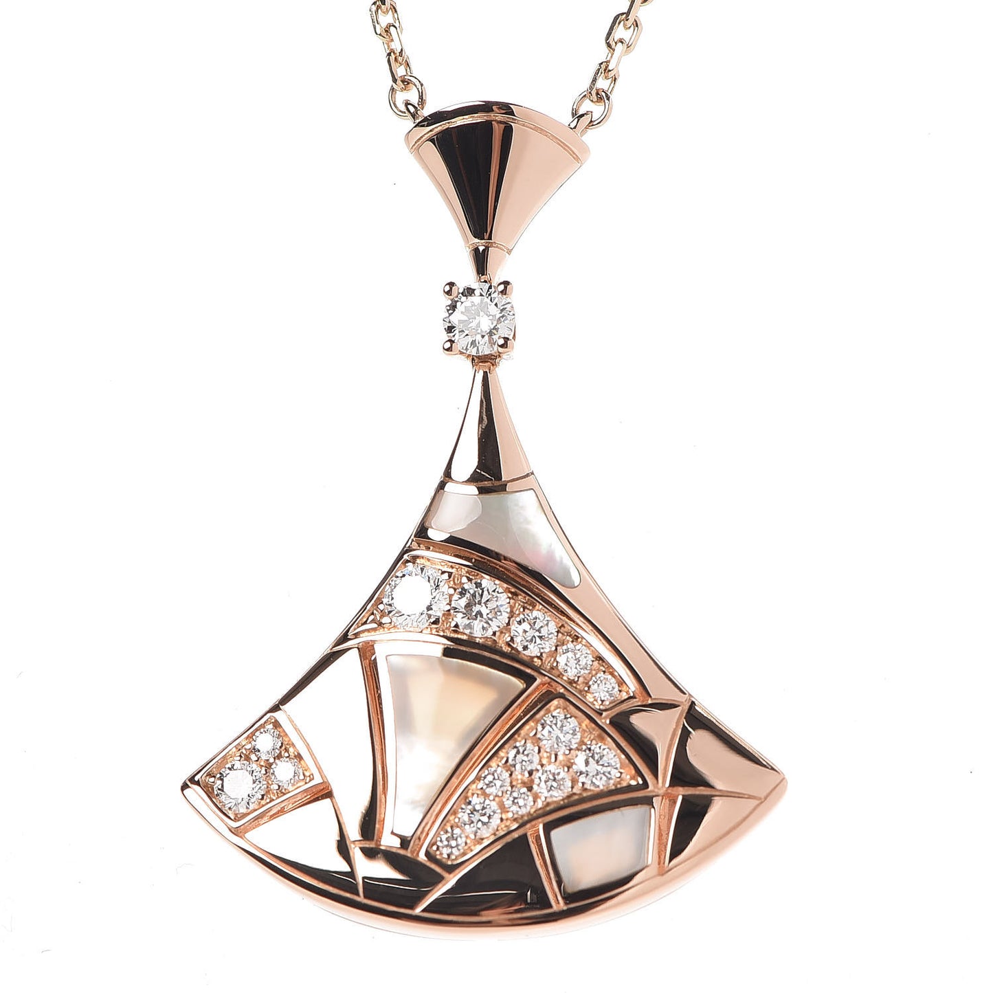 18K Rose Gold Diamond Mother of Pearl Divas' Dream Pave Pendant Necklace