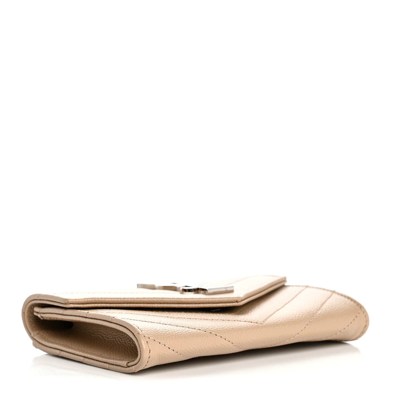 Saint Laurent Grain De Poudre Matelasse Chevron Small Monogram Envelope Wallet Dark Beige 4 of 8