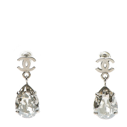 Chanel Crystal CC Tear Drop Earrings Silver 1 of 5