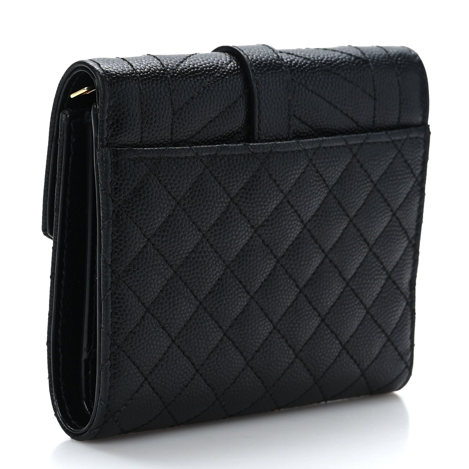 Saint Laurent Grain De Poudre Mixed Matelasse Triquilt Monogram Compact Tri Fold Wallet Black 7 of 14