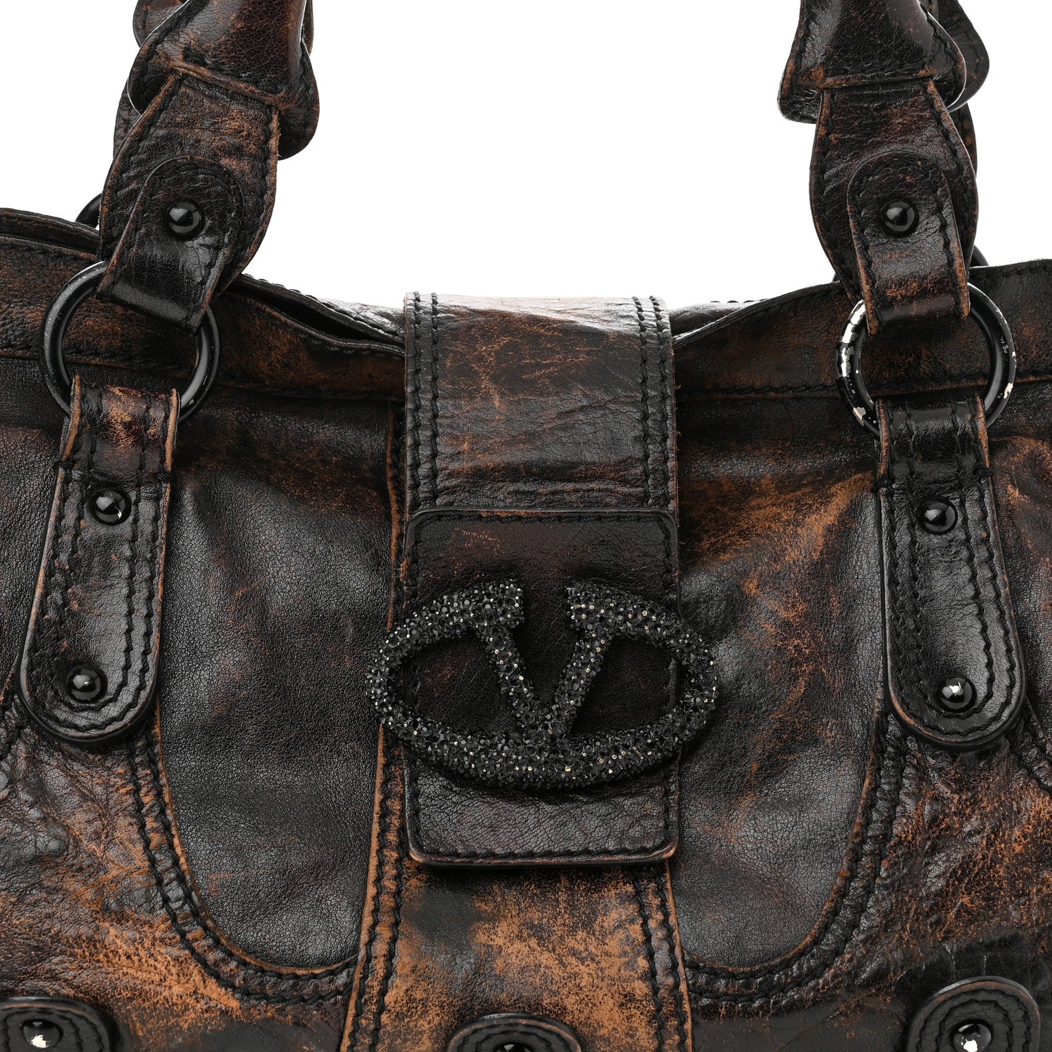 Valentino Garavani Distressed Calfskin VLogo Shoulder Bag Brown 7 of 25